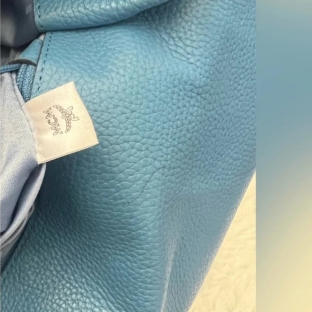 MCM Teal Blue Leather Studded Saddle Bag